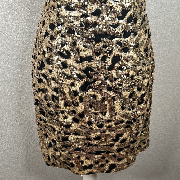 Milano Formals Black & Gold Sequin Special Occasion Prom Mini Dress Size 10 - Picture 3 of 6